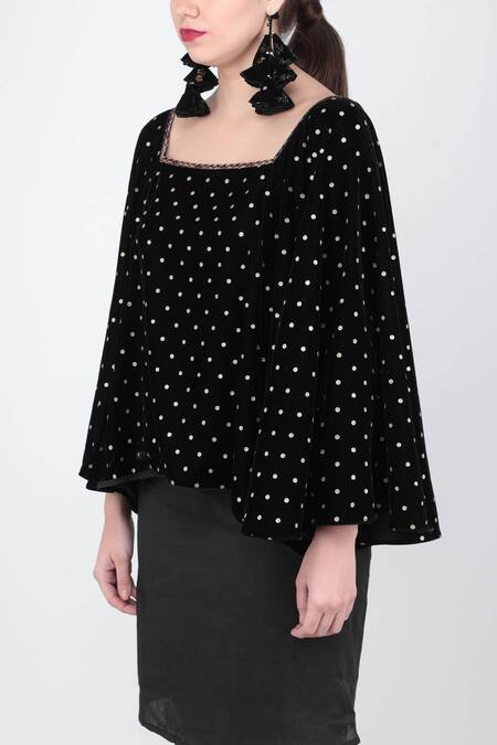 Buy_Nikasha_Black Velvet Square Neck Printed Blouse _Online_at_Aza_Fashions