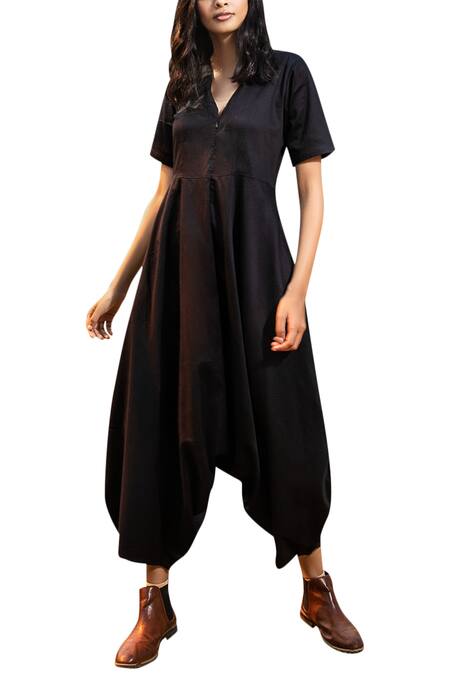 Kharakapas Black Cotton Jumpsuit Online at Aza Fashions Kharakapas_Black Cotton Jumpsuit _Online_at_Aza_Fashions