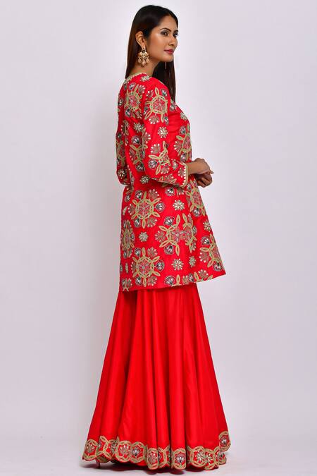 Swati Vijaivargie_Red Silk Round Kurta Sharara Set _Online_at_Aza_Fashions