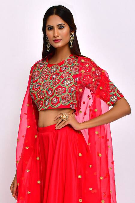 Swati Vijaivargie_Red Silk Round Jacket Lehenga Set _at_Aza_Fashions