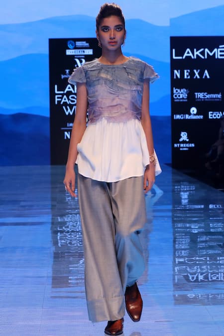 Archana Rao Blue Organza Round Ombre Top  
