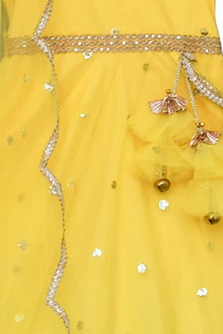 Buy_Fayon Kids_Yellow Net Sequins, Tassels Embellished Draped Anarkali  _Online_at_Aza_Fashions