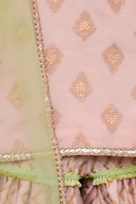 Buy_Fayon Kids_Peach Chanderi Kurta Sharara Set _Online_at_Aza_Fashions