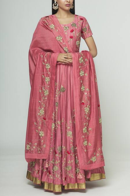 Buy Prama By Pratima Pandey Pink Silk Chanderi Round Lehenga Set Online at Aza Fashions Buy_Prama By Pratima Pandey_Pink Silk Chanderi Round Lehenga Set _Online_at_Aza_Fashions