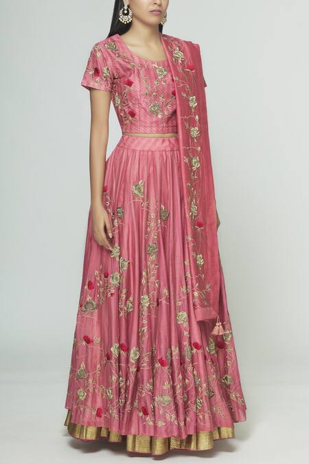 Prama By Pratima Pandey Pink Silk Chanderi Round Lehenga Set Online at Aza Fashions Prama By Pratima Pandey_Pink Silk Chanderi Round Lehenga Set _Online_at_Aza_Fashions