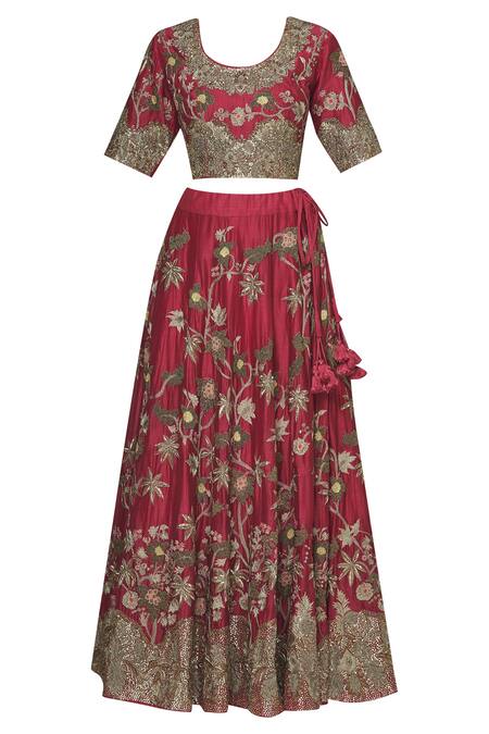 Buy Prama By Pratima Pandey Red Silk Chanderi Round Lehenga Set Online at Aza Fashions Buy_Prama By Pratima Pandey_Red Silk Chanderi Round Lehenga Set _Online_at_Aza_Fashions