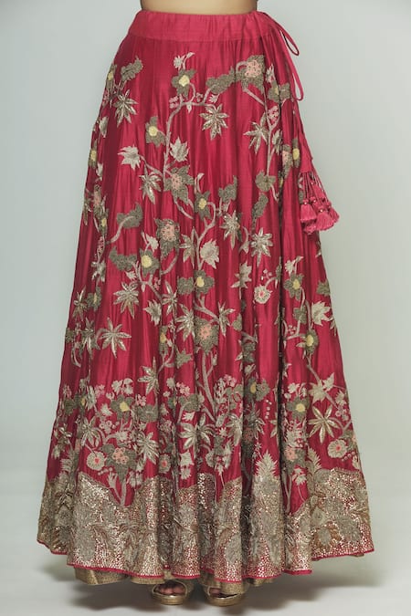 Shop Prama By Pratima Pandey Red Silk Chanderi Round Lehenga Set Online at Aza Fashions Shop_Prama By Pratima Pandey_Red Silk Chanderi Round Lehenga Set _Online_at_Aza_Fashions