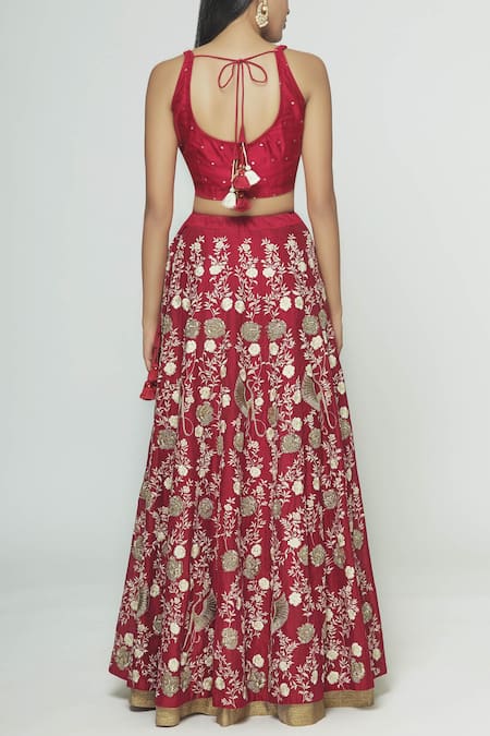 Shop_Prama By Pratima Pandey_Red Silk Chanderi Round Lehenga Set _at_Aza_Fashions