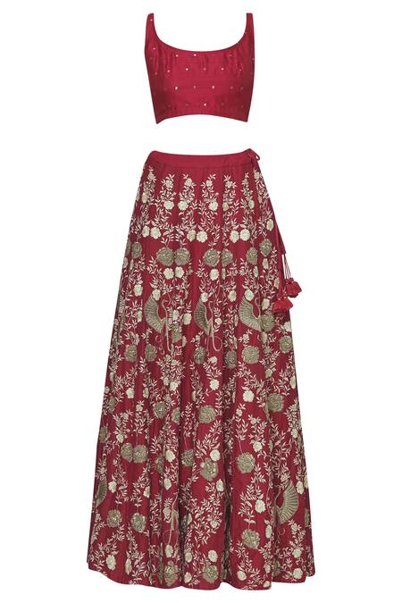 Shop_Prama By Pratima Pandey_Red Silk Chanderi Round Lehenga Set _Online_at_Aza_Fashions