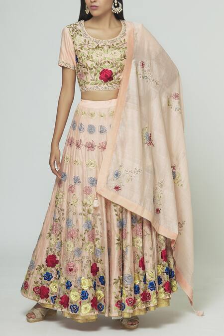 Buy Prama By Pratima Pandey Peach Silk Chanderi Round Lehenga Set Online at Aza Fashions Buy_Prama By Pratima Pandey_Peach Silk Chanderi Round Lehenga Set _Online_at_Aza_Fashions