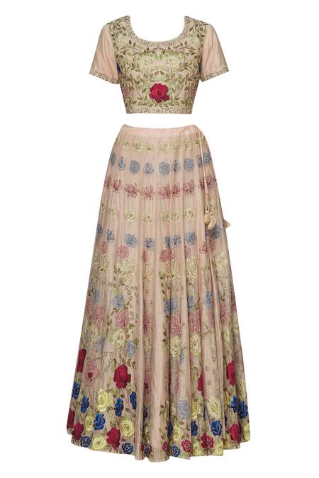 Shop Prama By Pratima Pandey Peach Silk Chanderi Round Lehenga Set Online at Aza Fashions Shop_Prama By Pratima Pandey_Peach Silk Chanderi Round Lehenga Set _Online_at_Aza_Fashions