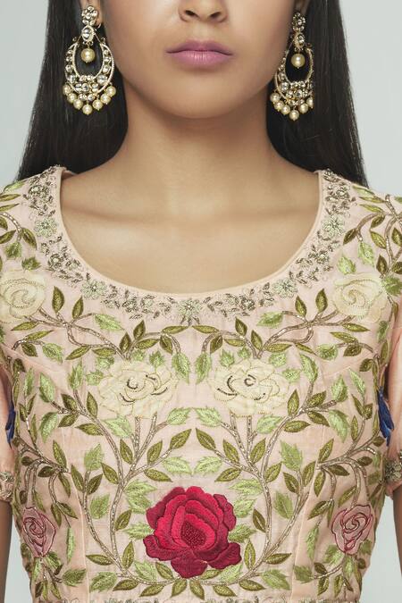 Prama By Pratima Pandey Peach Silk Chanderi Round Lehenga Set at Aza Fashions Prama By Pratima Pandey_Peach Silk Chanderi Round Lehenga Set _at_Aza_Fashions