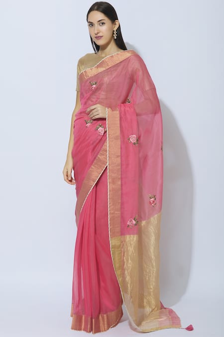 Prama By Pratima Pandey Pink Silk Chanderi Saree Online at Aza Fashions Prama By Pratima Pandey_Pink Silk Chanderi Saree _Online_at_Aza_Fashions
