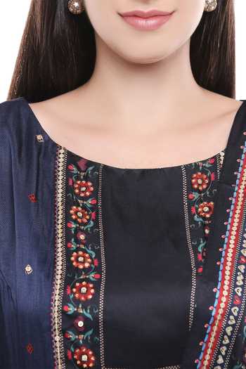 Shop_Soup By Sougat Paul_Blue Satin Round Printed Kurta Palazzo Set _Online_at_Aza_Fashions