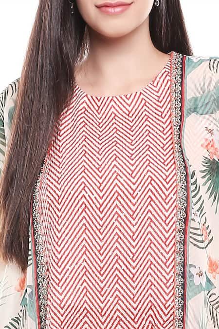 Shop_Soup By Sougat Paul_Red Flat Chiffon Top Round Printed Pant Set _Online_at_Aza_Fashions