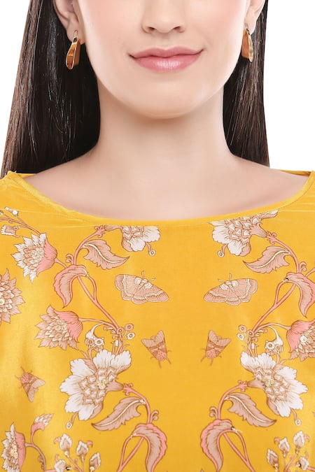 Shop_Soup By Sougat Paul_Yellow Crepe Boat Printed Kurta Dhoti Pant Set _Online_at_Aza_Fashions