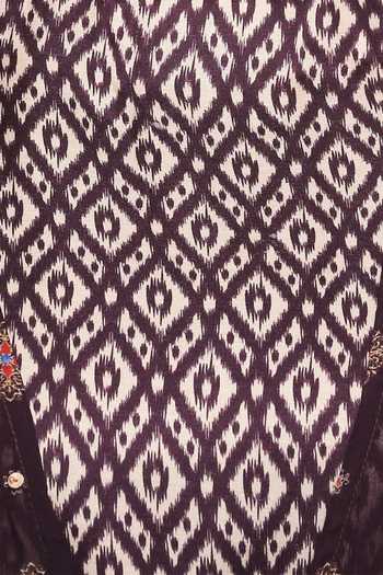 Soup By Sougat Paul Beige Chiffon, Satin Dress Round Neck Ikat Print With Jacket at Aza Fashions Soup By Sougat Paul_Beige Chiffon, Satin Dress Round Neck Ikat Print With Jacket _at_Aza_Fashions