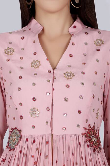 Buy Natasha J Pink Crepe Band Printed Kurta Sharara Set Online at Aza Fashions Buy_Natasha J_Pink Crepe Band Printed Kurta Sharara Set _Online_at_Aza_Fashions