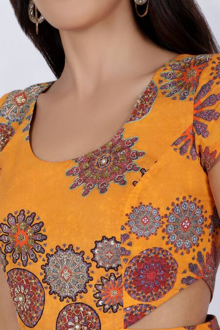 Natasha J Yellow Crepe Round Printed Dhoti Style Jumpsuit Online at Aza Fashions Natasha J_Yellow Crepe Round Printed Dhoti Style Jumpsuit_Online_at_Aza_Fashions