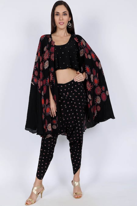 Natasha J Printed Cape Dhoti Pant Set 