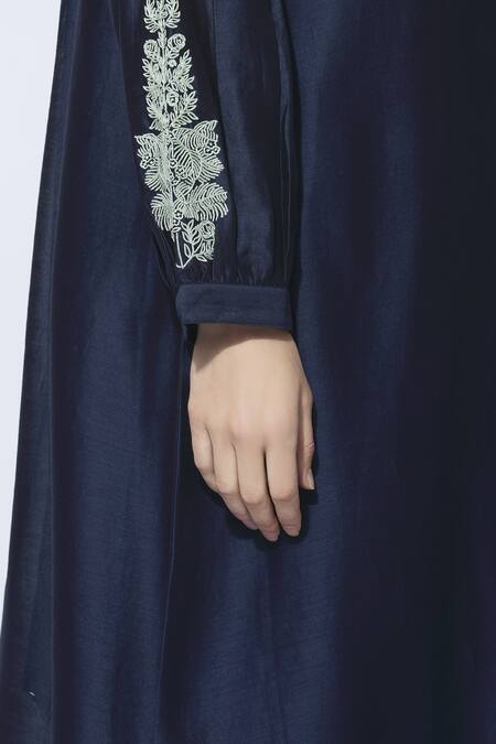 Shop_Arcvsh By Pallavi Singh_Blue Silk Chanderi Kurta Band Collar Slip Round And Palazzo Set_Online_at_Aza_Fashions