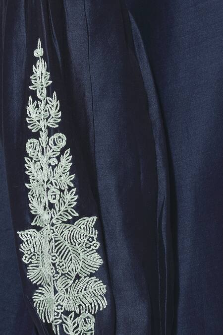 Arcvsh By Pallavi Singh_Blue Silk Chanderi Kurta Band Collar Slip Round And Palazzo Set_at_Aza_Fashions