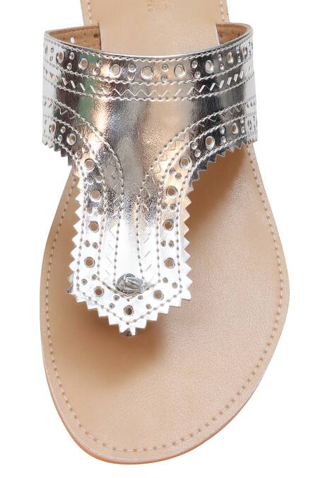 Buy_Aprajita Toor_Beige T-strap Textured Slip Ons_Online_at_Aza_Fashions