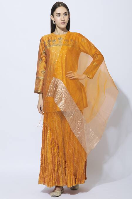 Neeta Bhargava Yellow Silk, Cotton, Organza Round Kurta Sharara Set Online at Aza Fashions Neeta Bhargava_Yellow Silk, Cotton, Organza Round Kurta Sharara Set _Online_at_Aza_Fashions