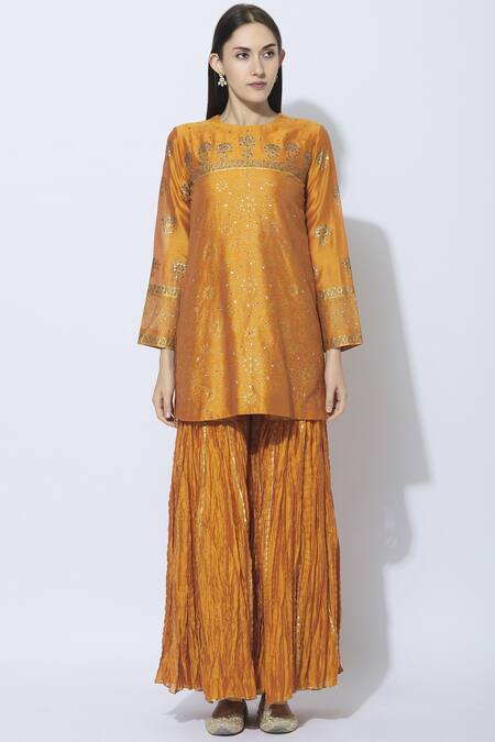 Buy Neeta Bhargava Yellow Silk, Cotton, Organza Round Kurta Sharara Set Online at Aza Fashions Buy_Neeta Bhargava_Yellow Silk, Cotton, Organza Round Kurta Sharara Set _Online_at_Aza_Fashions