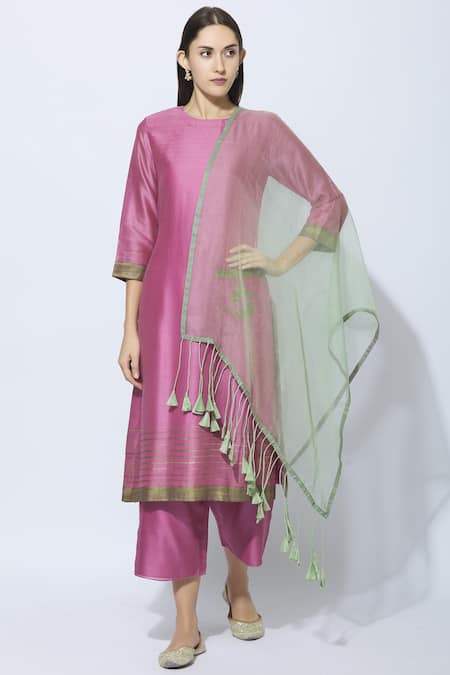 Neeta Bhargava Pink Silk, Cotton, Organza Round Hand Painted Kurta Set Online at Aza Fashions Neeta Bhargava_Pink Silk, Cotton, Organza Round Hand Painted Kurta Set _Online_at_Aza_Fashions