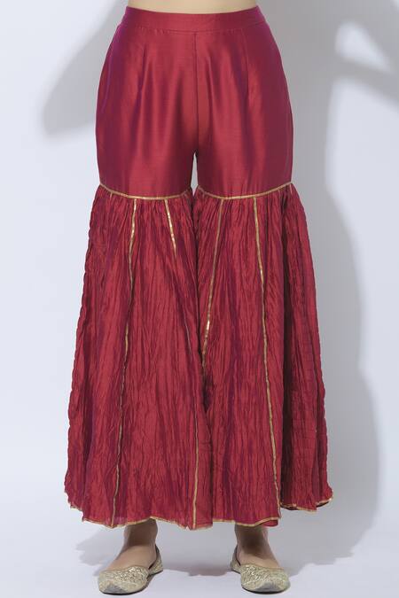 Shop Neeta Bhargava Red Silk, Cotton, Organza Round Hand Painted Kurta Sharara Set Online at Aza Fashions Shop_Neeta Bhargava_Red Silk, Cotton, Organza Round Hand Painted Kurta Sharara Set _Online_at_Aza_Fashions