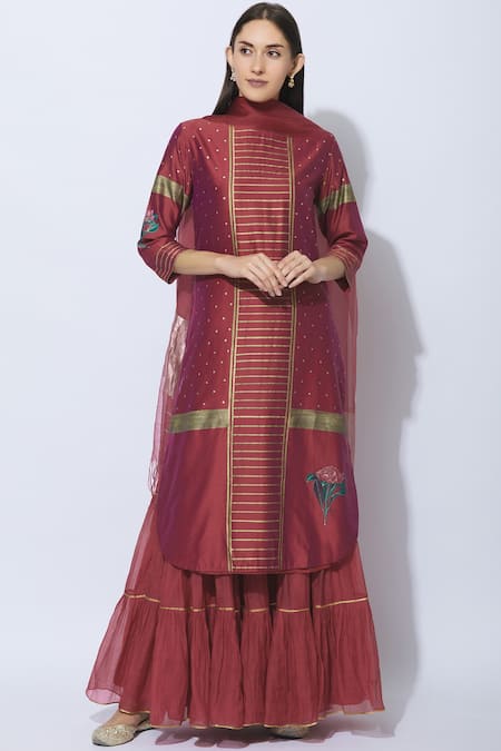 Neeta Bhargava Silk Hand Painted Kurta Sharara Set 