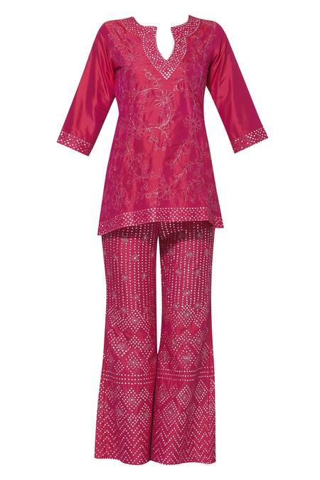Buy Samatvam By Anjali Bhaskar Pink Dupion Silk, Shantoon Round Embroidered Kurta Set Online at Aza Fashions Buy_Samatvam By Anjali Bhaskar_Pink Dupion Silk, Shantoon Round Embroidered Kurta Set _Online_at_Aza_Fashions