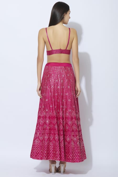 Shop Samatvam By Anjali Bhaskar Pink Dupion Silk, Shantoon Sweetheart Neck Embellished Skirt Set at Aza Fashions Shop_Samatvam By Anjali Bhaskar_Pink Dupion Silk, Shantoon Sweetheart Neck Embellished Skirt Set _at_Aza_Fashions