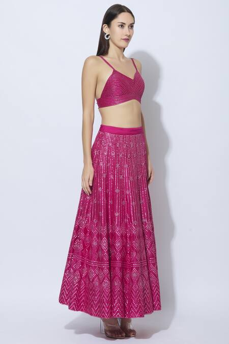 Samatvam By Anjali Bhaskar Pink Dupion Silk, Shantoon Sweetheart Neck Embellished Skirt Set Online at Aza Fashions Samatvam By Anjali Bhaskar_Pink Dupion Silk, Shantoon Sweetheart Neck Embellished Skirt Set _Online_at_Aza_Fashions