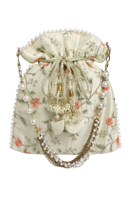 Fuchsia by aashaka mehta White Silk Potli Bag