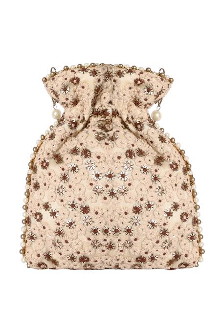 Fuchsia by aashaka mehta_Beige Embroidered Silk Potli Bag_Online_at_Aza_Fashions