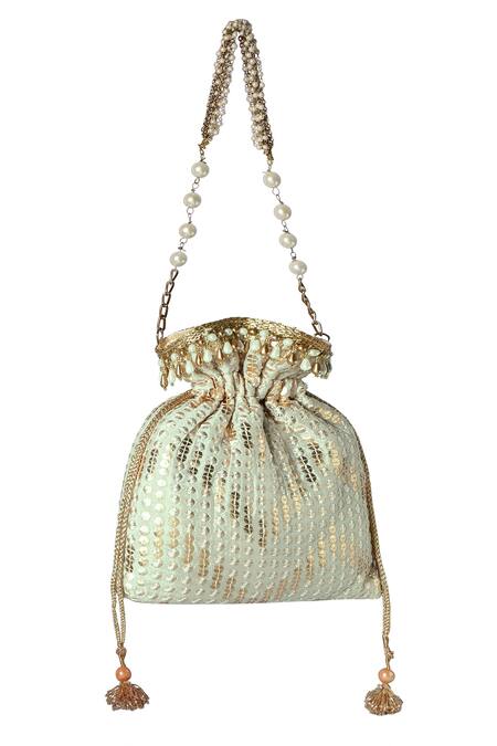 Buy_Fuchsia by aashaka mehta_Green Silk Potli Bag_Online_at_Aza_Fashions