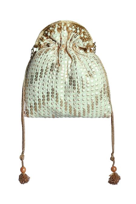 Fuchsia by aashaka mehta_Green Silk Potli Bag_Online_at_Aza_Fashions