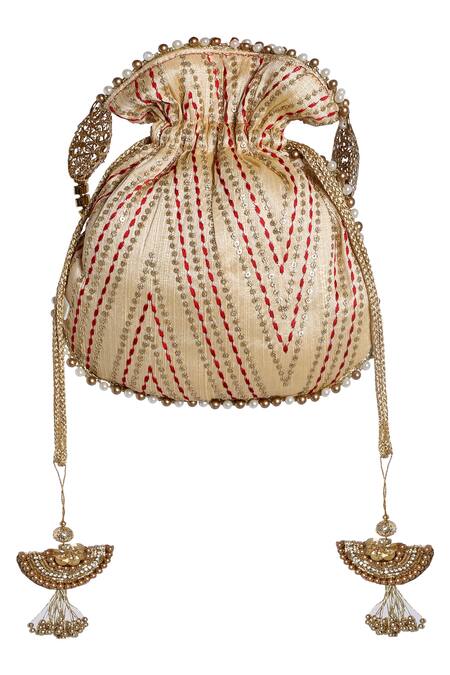 Fuchsia by aashaka mehta_Gold Silk Potli Bag_Online_at_Aza_Fashions