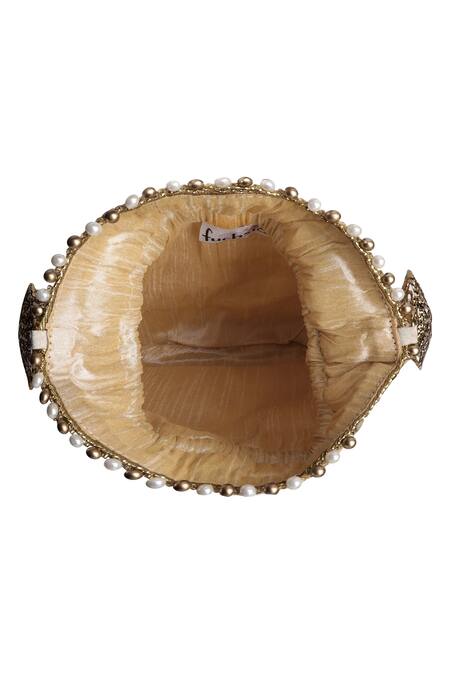 Shop_Fuchsia by aashaka mehta_Gold Silk Potli Bag_Online_at_Aza_Fashions