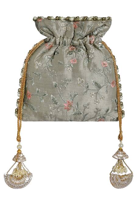 Fuchsia by aashaka mehta_Grey Silk Potli Bag_Online_at_Aza_Fashions