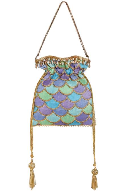 Buy_Fuchsia by aashaka mehta_Blue Silk Potli Bag_Online_at_Aza_Fashions