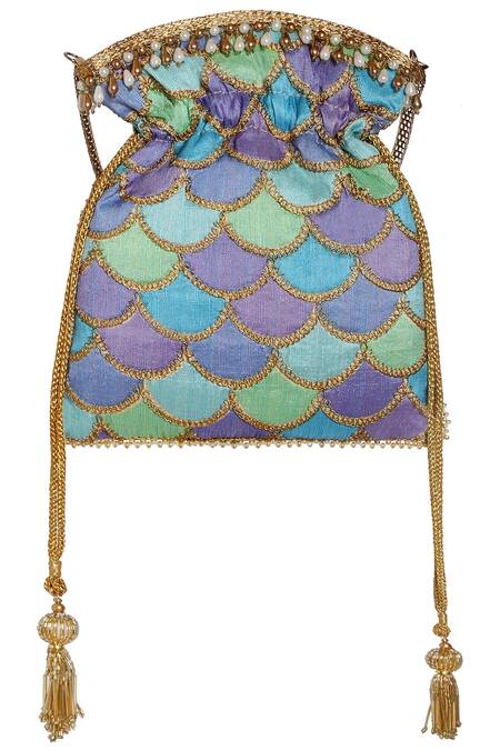 Fuchsia by aashaka mehta_Blue Silk Potli Bag_Online_at_Aza_Fashions