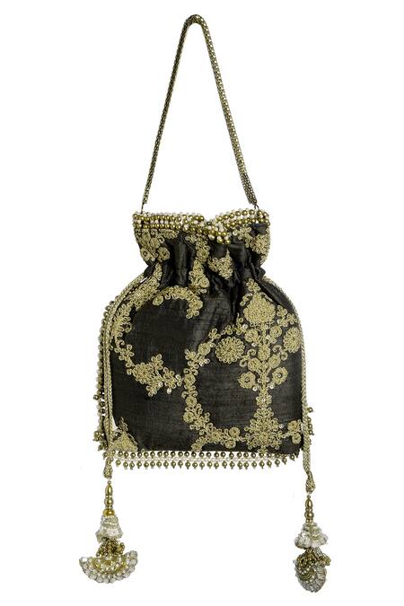 Buy_Fuchsia by aashaka mehta_Brown Embroidered Potli Bag_Online_at_Aza_Fashions