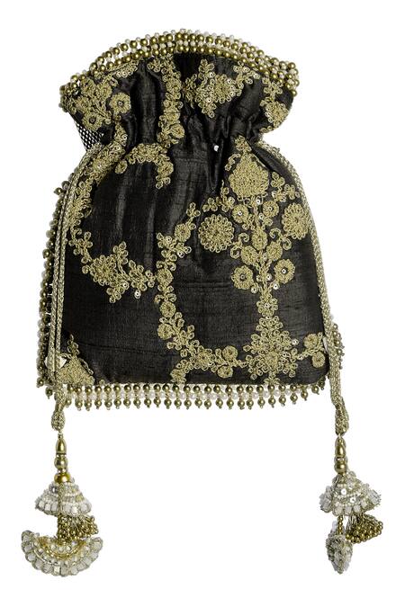Fuchsia by aashaka mehta_Brown Embroidered Potli Bag_Online_at_Aza_Fashions