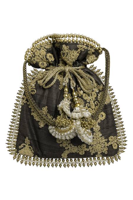 Fuchsia by aashaka mehta Brown Embroidered Potli Bag