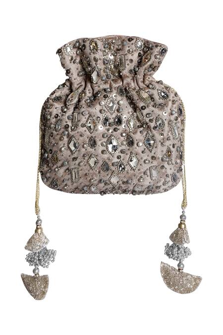 Fuchsia by aashaka mehta_Grey Silk Potli Bag_Online_at_Aza_Fashions