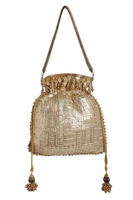 Buy_Fuchsia by aashaka mehta_Gold Silk Potli Bag_Online_at_Aza_Fashions