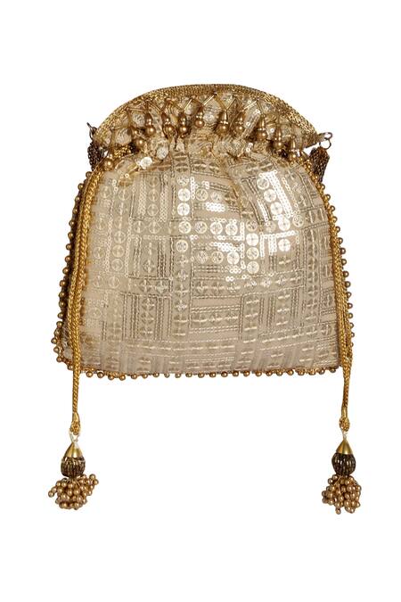 Fuchsia by aashaka mehta_Gold Silk Potli Bag_Online_at_Aza_Fashions